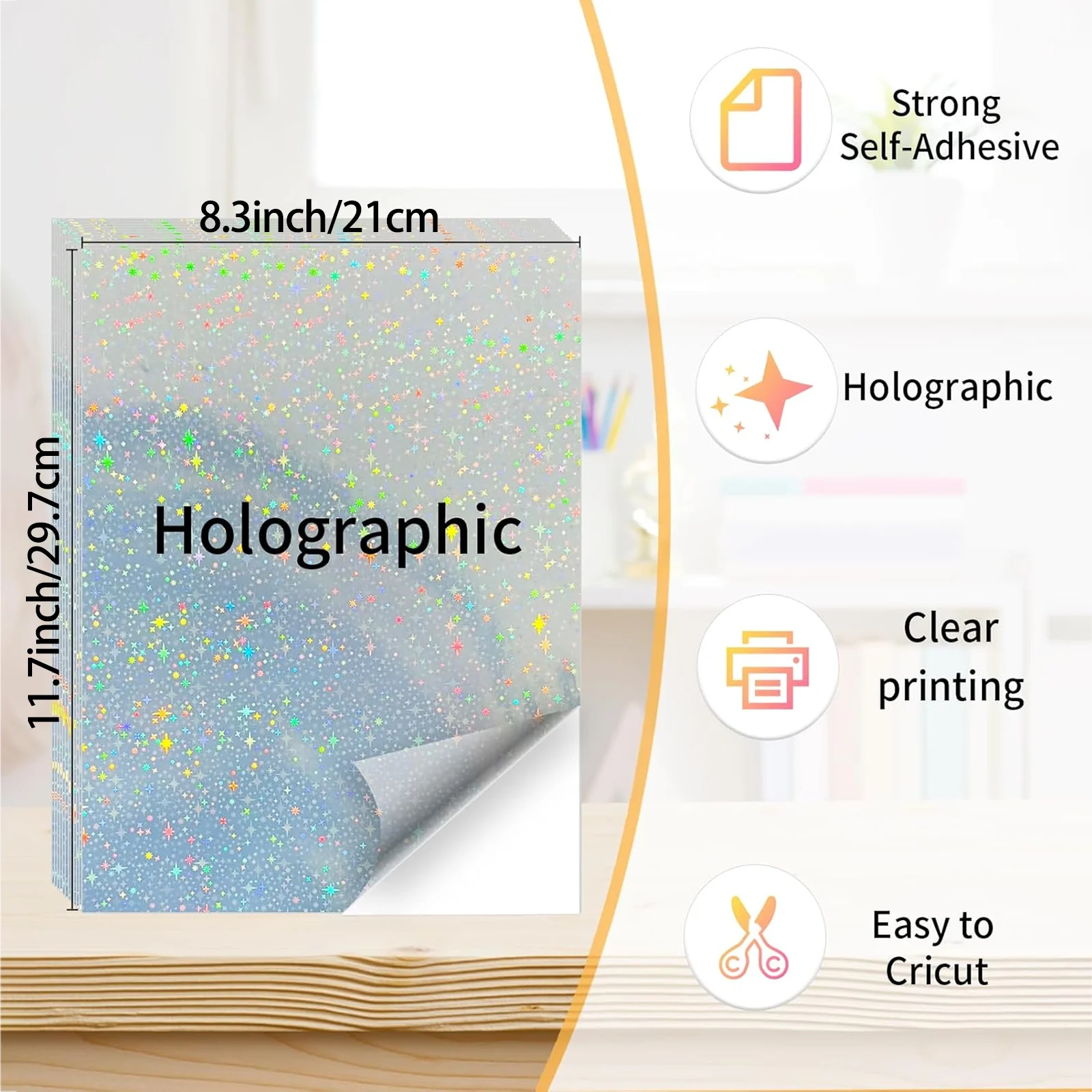 A4 Holographic Star Vinyl Sticker Paper Inkjet or Laser Printing Waterproof 8.3 x 11.7" Label Self Adhesive Paper