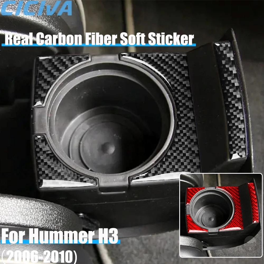 

Real Carbon Fiber Car Accessories Rear Cup Holder Pad Decorative Trim Cover Soft Sticker For Hummer H3 2006 2007 2008 2009 2010