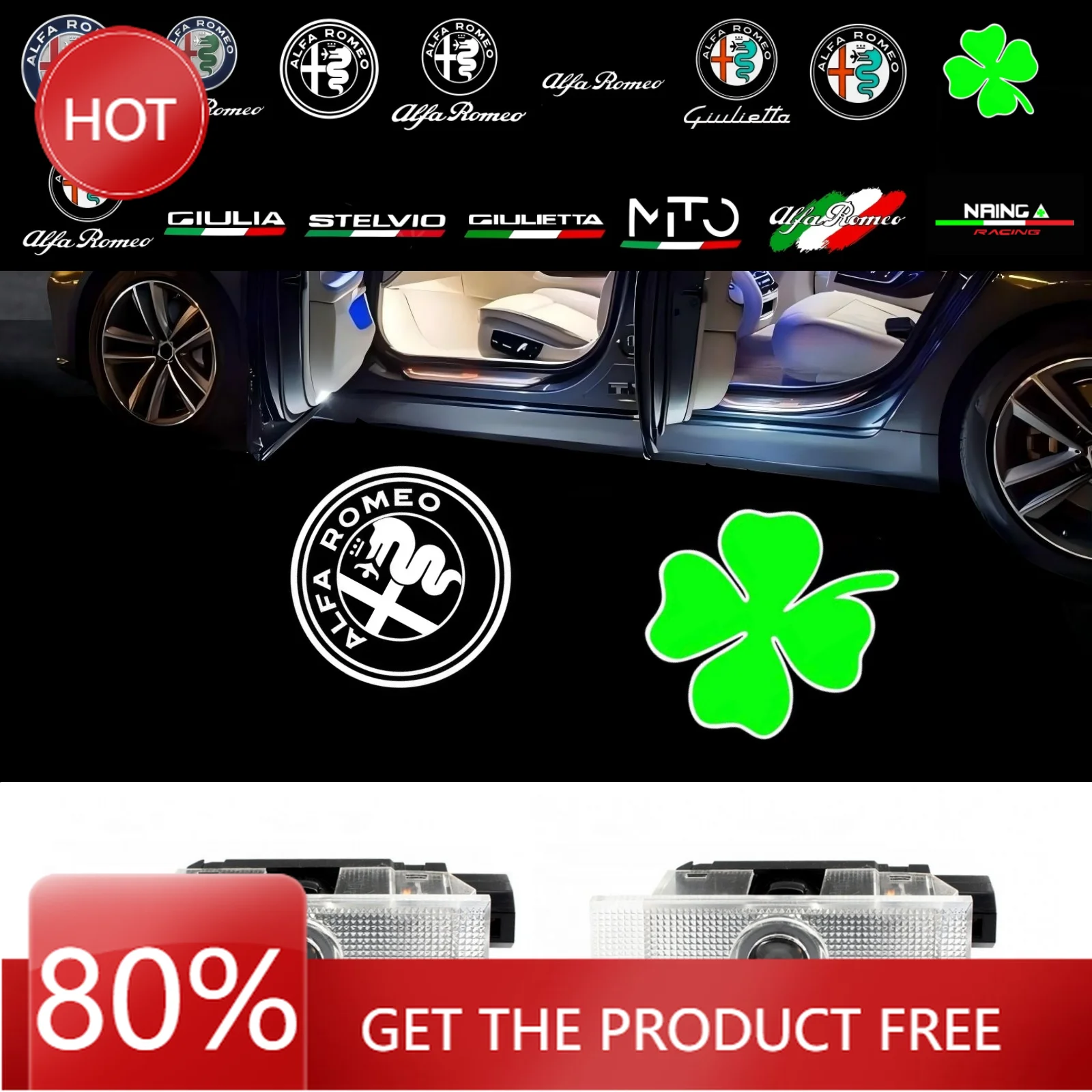 Hub Caps 2X Led Car Door Welcome Projector For Alfa Romeo 159 166 Giulia Mito Giulietta Stelvio Brera Ghost Shadow Lamps Decorat