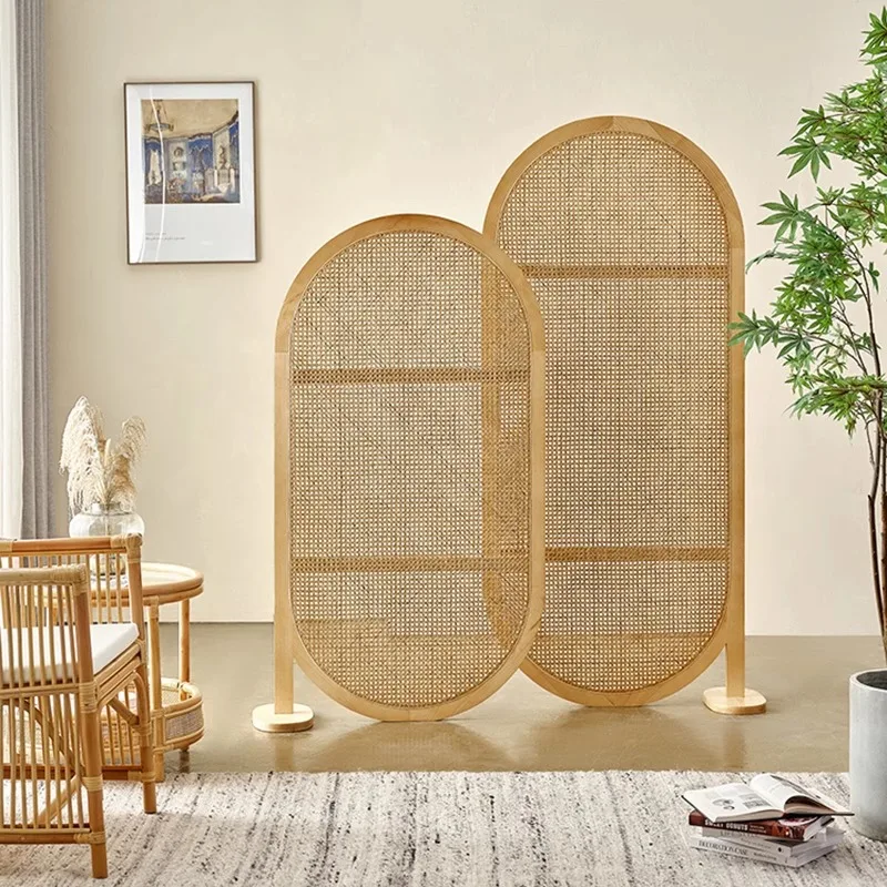 Japanese-style Wooden Rattan Screen Partition Moved Porch Block Ash Solid Wood Simple Dividers Scree