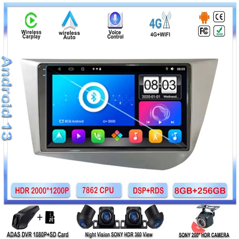 

7862 CPU Android 13 For Seat Leon 2 MK2 2005-2012 Dvd Radio Carplay Stereo GPS Navigation Multimedia Player NO 2din Head Unit BT