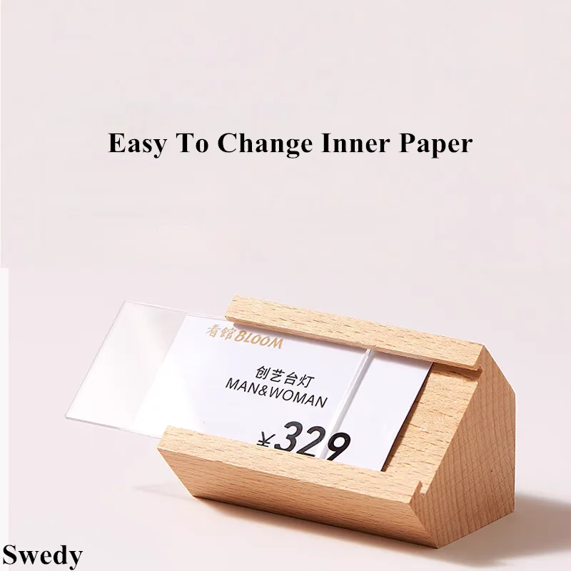 5 Pieces 50x35mm / 70x45mm Small Wood Price Label Holder Tags Watch Jewelry Paper Card Holder Acrylic Sign Holder Display Stand