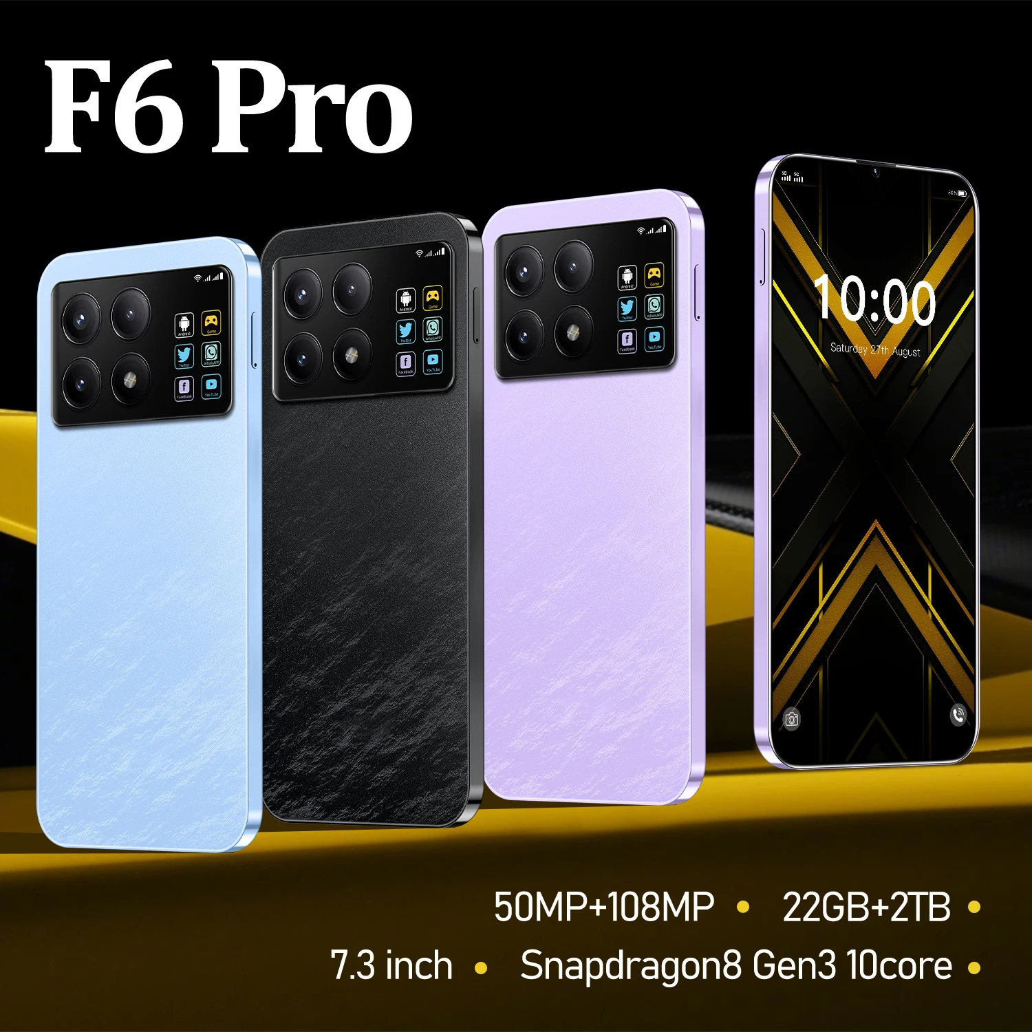 

New F6 Pro Global Version Smartphone 22G+2TB 8000mah 4G/5G Dual Sim Cellphone Snapdragon 8 Gen3 Android 14 Unlocked Mobile Phone