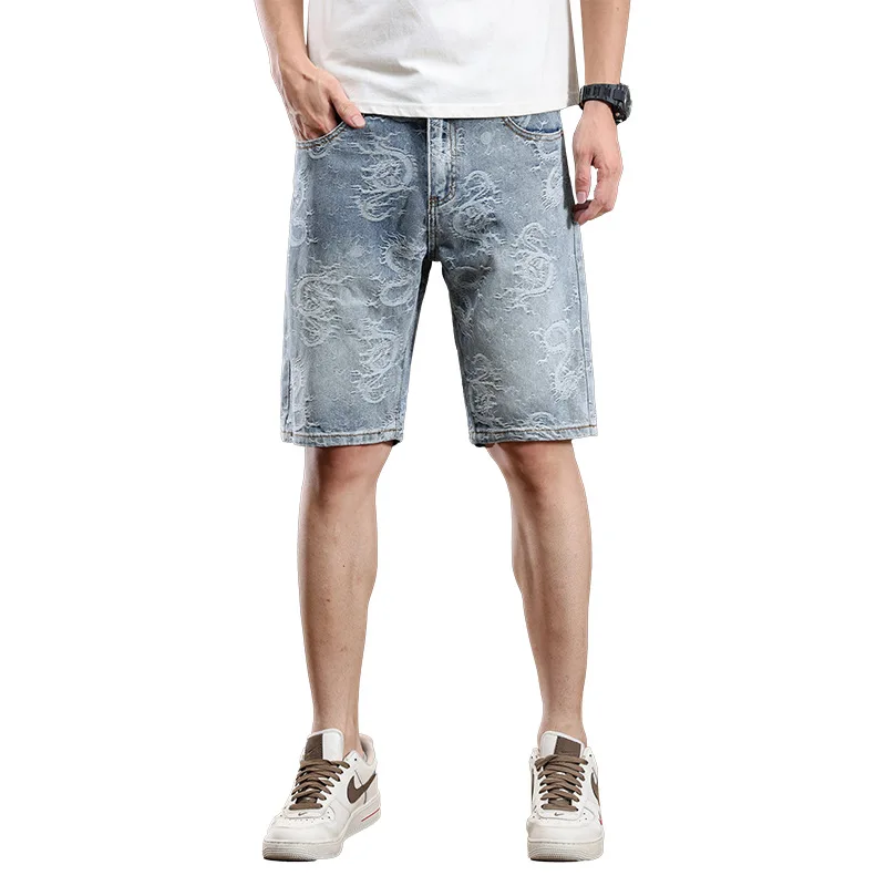 Short en jean imprimé brodé pour homme, pantalon court tendance, mode High Street, marque décontractée, été, nouveau, 2024