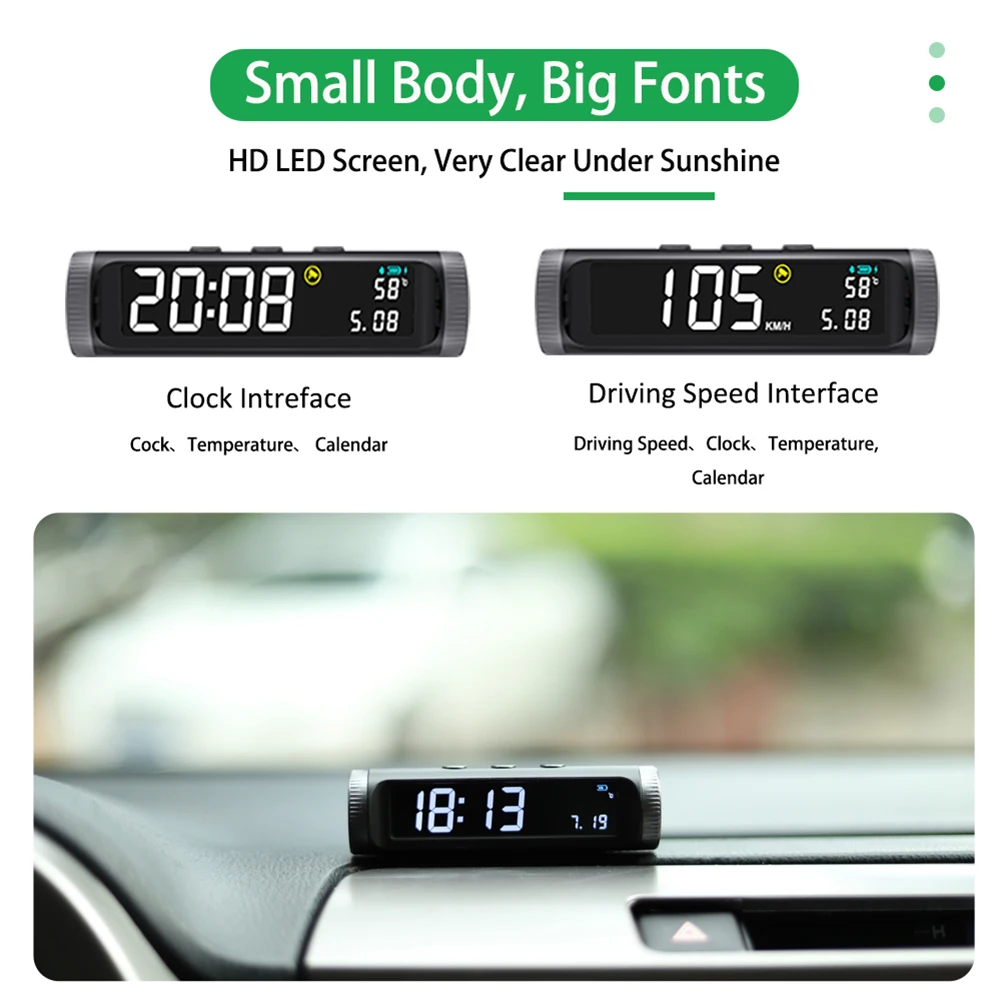 HUD Head Up Display USB Rechargeable Digital Speedometer Driving Alarm GPS Overspeed Alarm Solar-powered Accessories