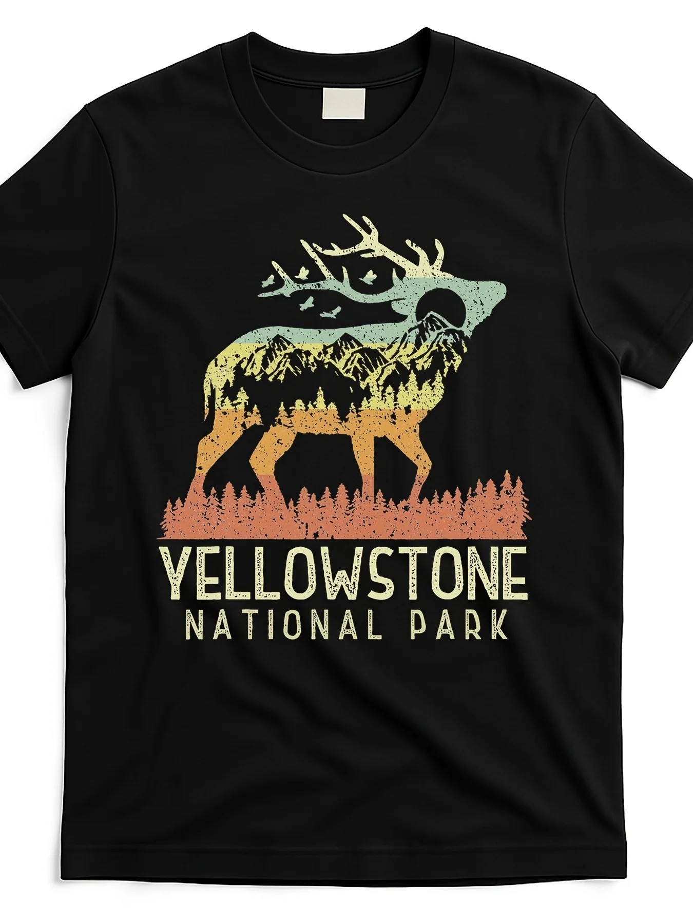

Men's Yellowstone National Park Vintage Graphic T-Shirt - Soft Cotton Short Sleeve Top Elk