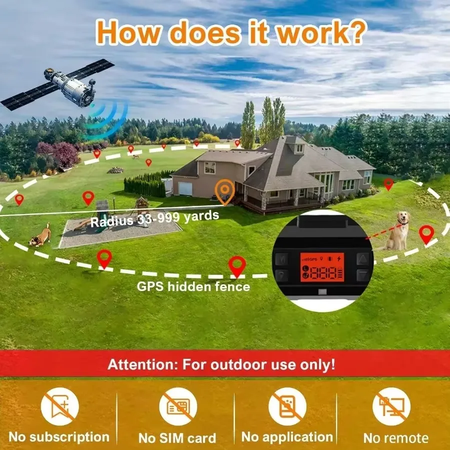 FurStarGPS Wireless Dog Fence With GPS Waterproof Pet Containment System Range 992997FT Adjustable Strength For Outdoor Dogs Har