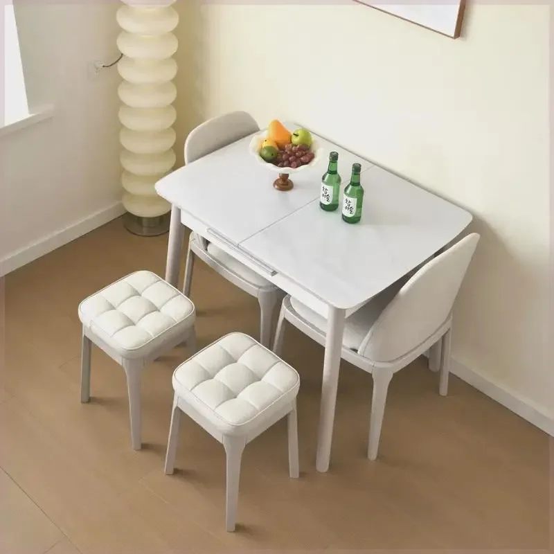 Retractable dining table household pull-out type modern simple light luxury foldable rock slab solid wood shrinkage