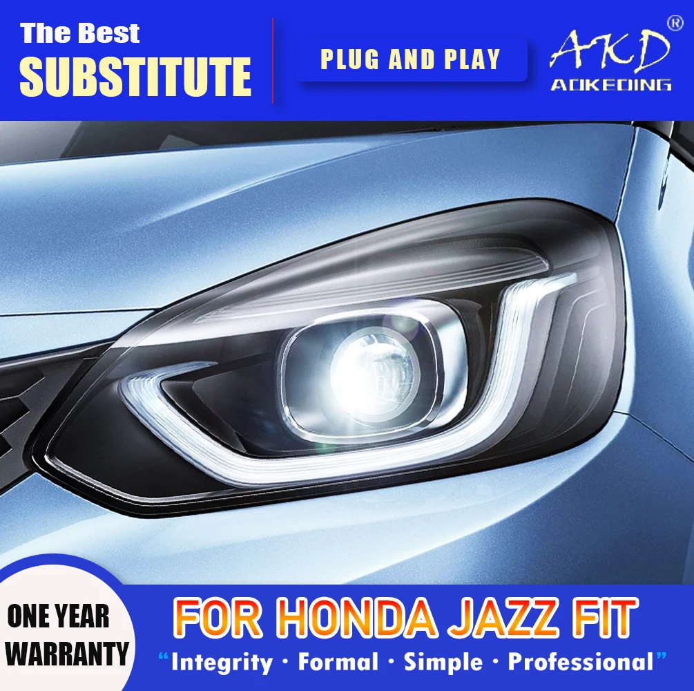 AKD Head Lamp Honda Jazz Fit LED Headlight 2020-2022 Headlights GR9 DRL Turn Signal High Beam Angel Eye Projector Lens