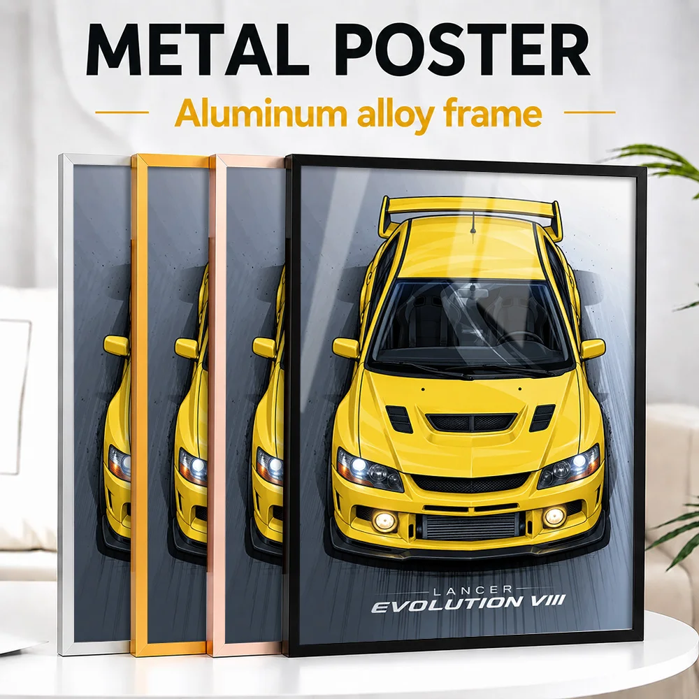 Japanese Lancer Evolution VIII Lightning Yellow Sports Car Framed Metal Print Customized Heritage Machine Wall Art For Workshop