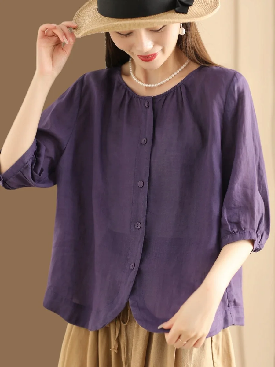 เสื้อผ้าฝ้ายลินินทรงหลวม สไตล์ลำลอง สำหรับผู้หญิง ใส่สบายช่วงฤดูร้อน ช่วยพรางหุ่น ไซส์ใหญ่ 7 สไตล์ลำลอง เหมาะสำหรับใส่ไปทำงาน ดีไซน์ศิลปะ สีสันสดใส ทรงหลวม