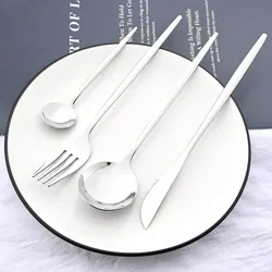 Silver Stainless Steel Cutlery Set Western Dinner Knife Fork Soup Dessert Ice Spoon Chopstick Complete Silverware Dinnerware Set