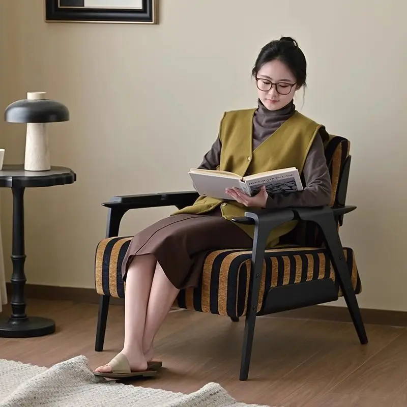 

Retro single sofa chair, small apartment solid wood leisure chair