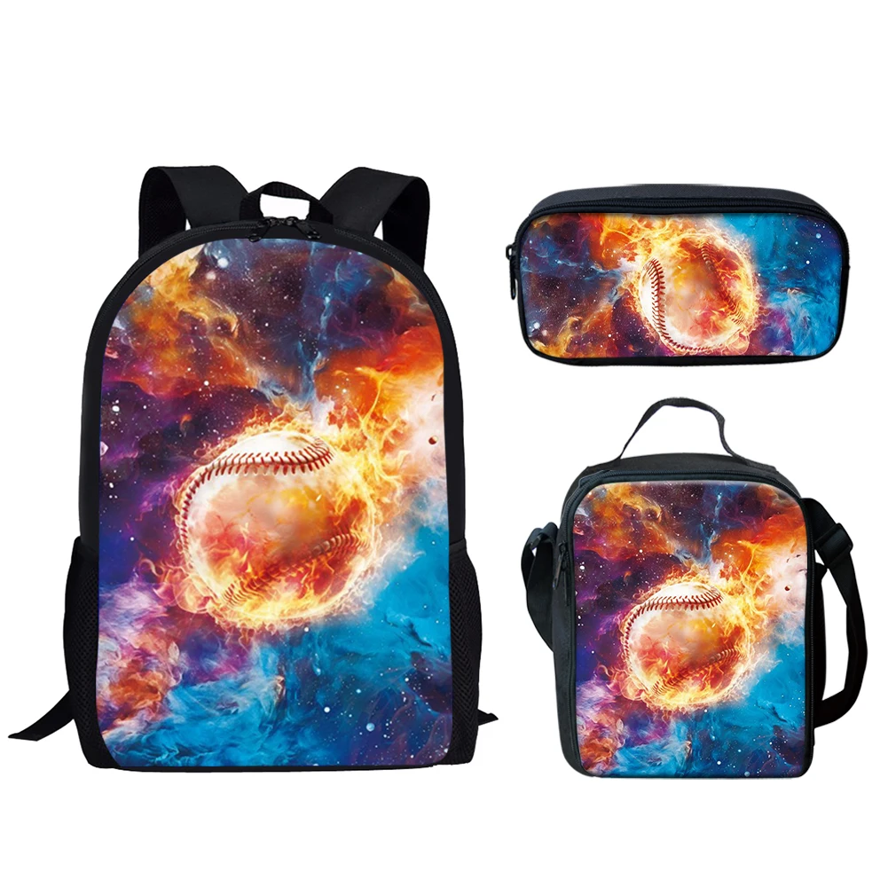 Belidome Fire Rugby Design 3Pcs School Bags Set for Teen Boys Girls Schoolbag Backpack for Student Bookbag Mochila Infantil