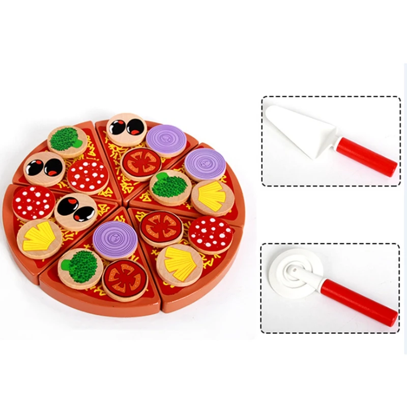 Simulation Wooden Cut Pizza Vegetables,Kitchen Food Toy,Hands-On Ability Pretend Game,Children Educational Toy,Baby Gift