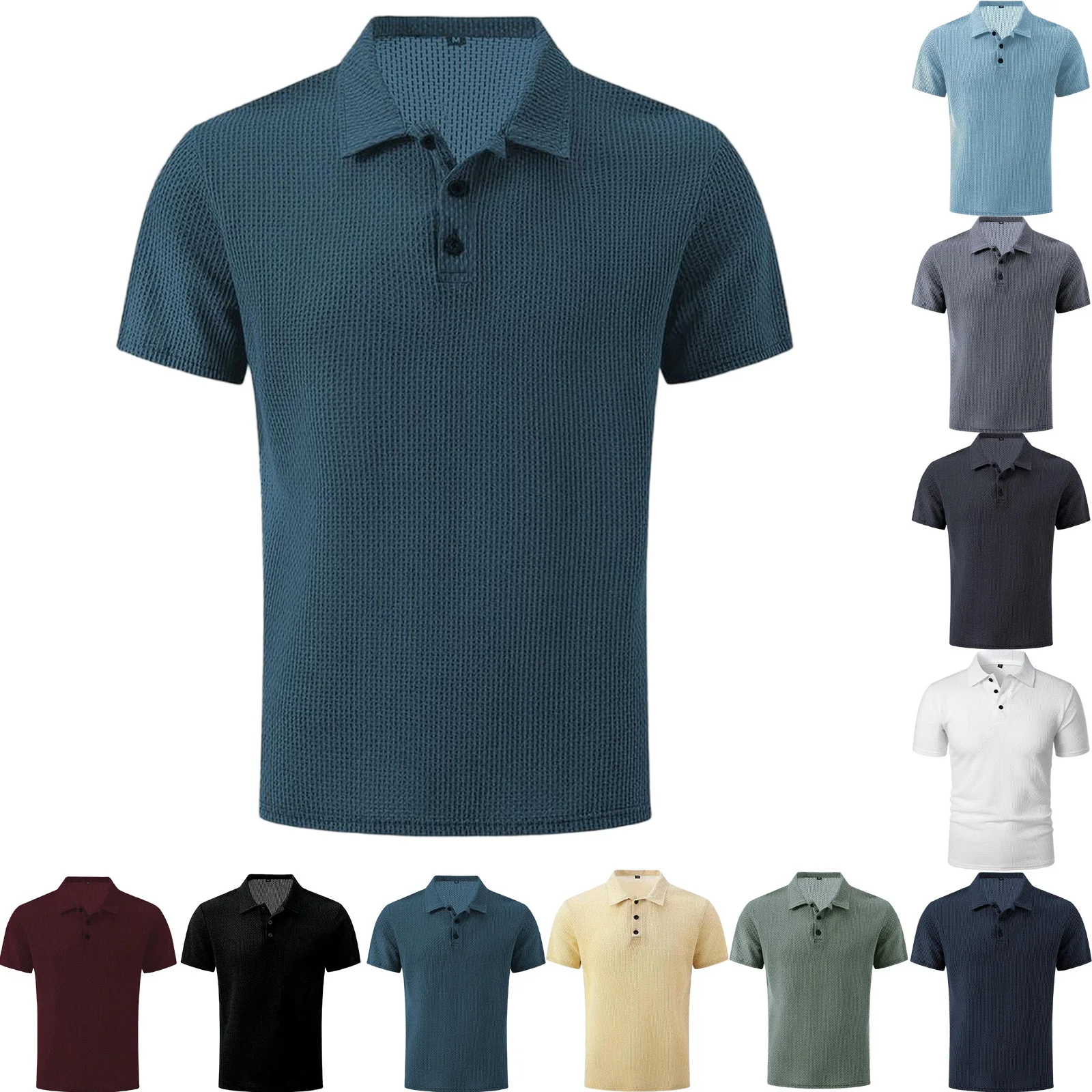Men'S Ice Silk Mesh Sleeve Breathable Polo Shirts Short Knit T-Shirts Tops Business Casual Summer Slim Fit Daily Lightweight