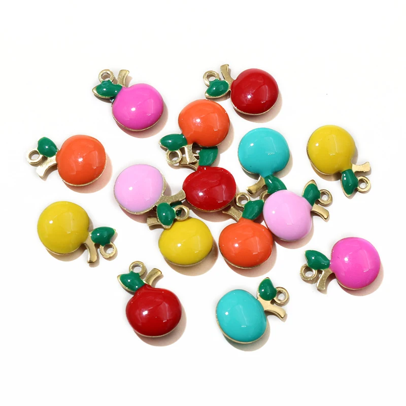 20pcs 11x8mm Stainless Steel Enamel Fruit Cherry Apple Charms Pendant for Earrings Necklace Bracelet DIY Jewelry Accessories