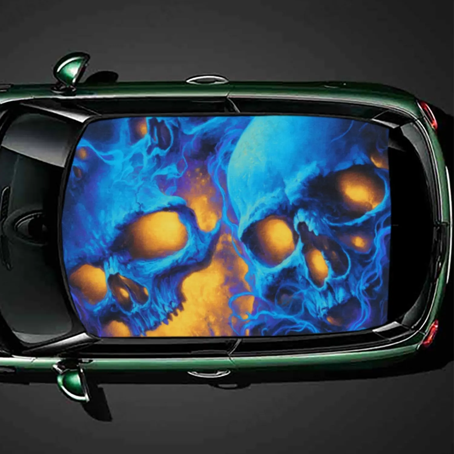 

Виниловая наклейка на крышу автомобиля с огненными синими черепами, самоклеящаяся водонепроницаемая внешняя часть автомобиля, персонализированный аксессуар, декоративный подарок для ок