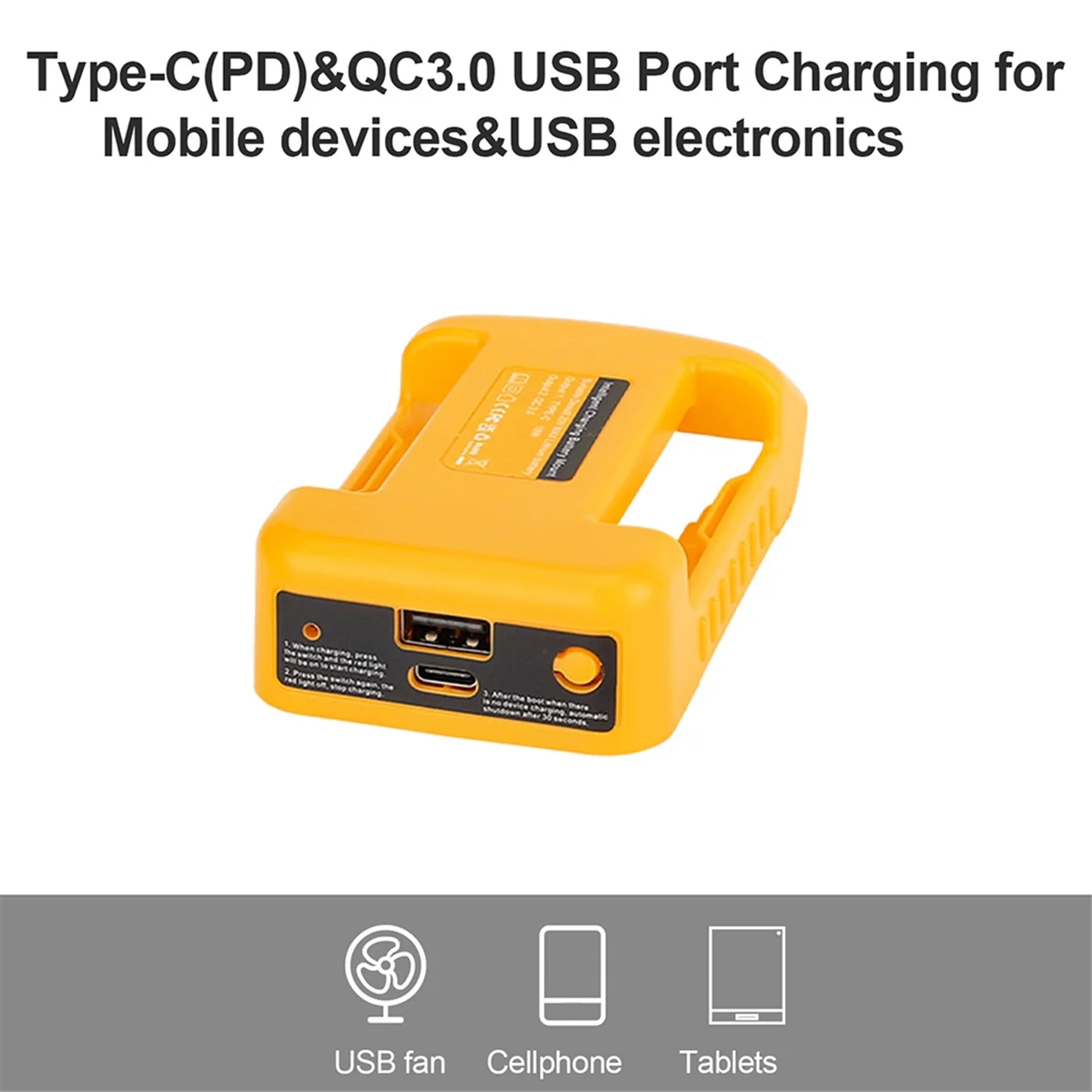 USB Charger Adapter for Dewalt 18V 20V Li-Ion Battery with USB and Type-C Fast Charging DCB200 DCB205 (Without Battery)