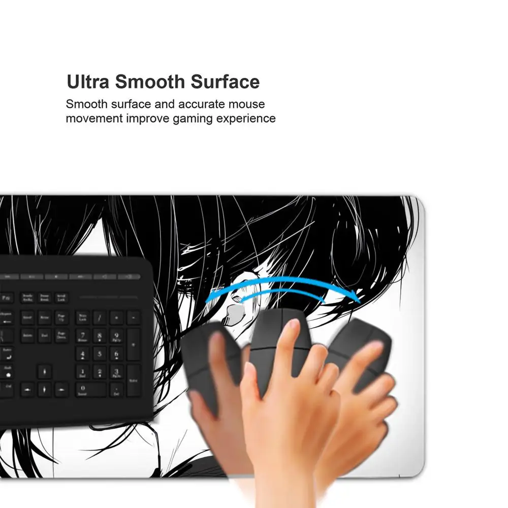 أبيض وأسود أنيمي فتاة الجدول حصيرة كبيرة ماوس الوسادة مكتب لوحة المفاتيح حافة قفل حصيرة مكتبية الألعاب الملحقات عدم الانزلاق ماوس