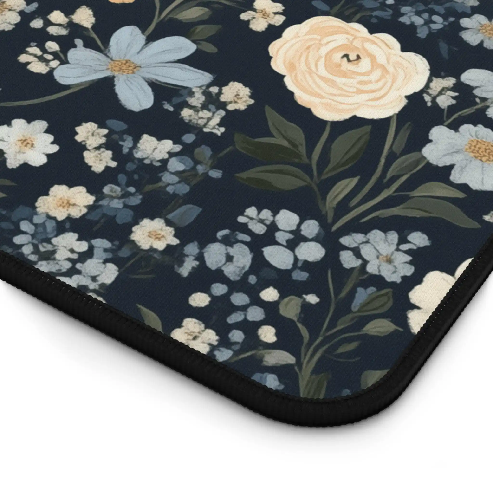 Napperon floral bleu foncé, tapis de souris floral, tapis de bureau floral végétal, tapis de décoration de bureau de jeu, un cadeau parfait pour les amis.