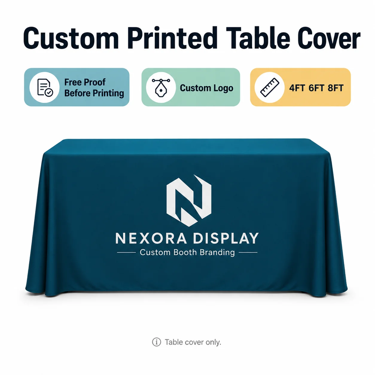 Custom Logo Stretch Tablecloth 4FT 6FT 8FT Spandex Table Cover for Trade Show Booth Vendor Display