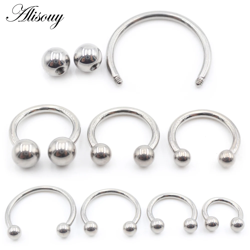 Alisouy 1PC Titanium Externally Threaded Horseshoe Lip Nose Ring Tragus Septum Helix Cartilage Earring Body Piercing Jewelry