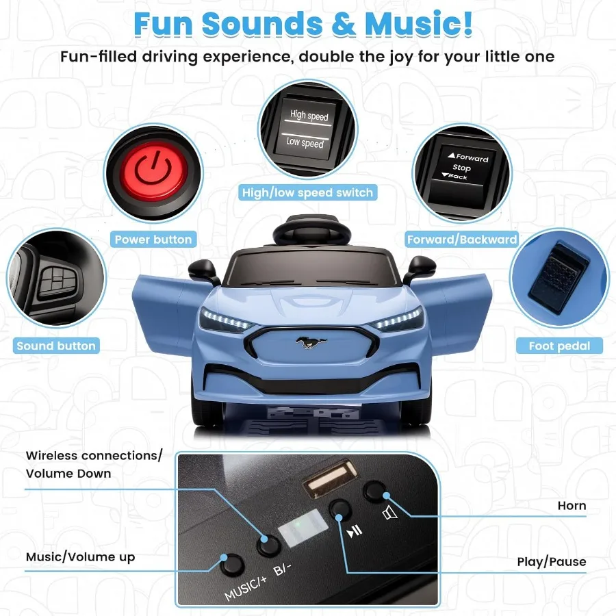 Electric Ride On Car for Kids, 12V Electric Toddler Car with Remote Control, Ride on Toys for Kids with LED Lights, Music Player