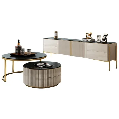 oo-Modern Light Luxury Marble TV Cabinet Coffee Table Combination Set Nordic Simple Small Apartment Living Room