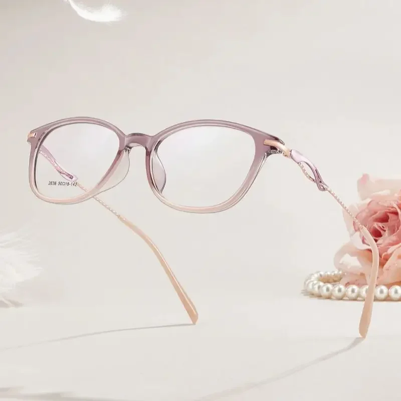 แว่นตาแฟชั่นผู้หญิง KUXA กรอบ TR90 สำหรับใส่เลนส์สายตา แก้ไขสายตาสั้น โปรเกรสซีฟ ทรงรี สีใส สีม่วง