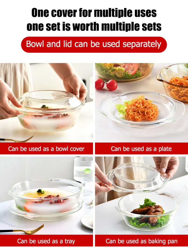 Glass Crystal Castle bowl with cover high borosilicate binaural ovens microwave refrigerator high temperature resistant