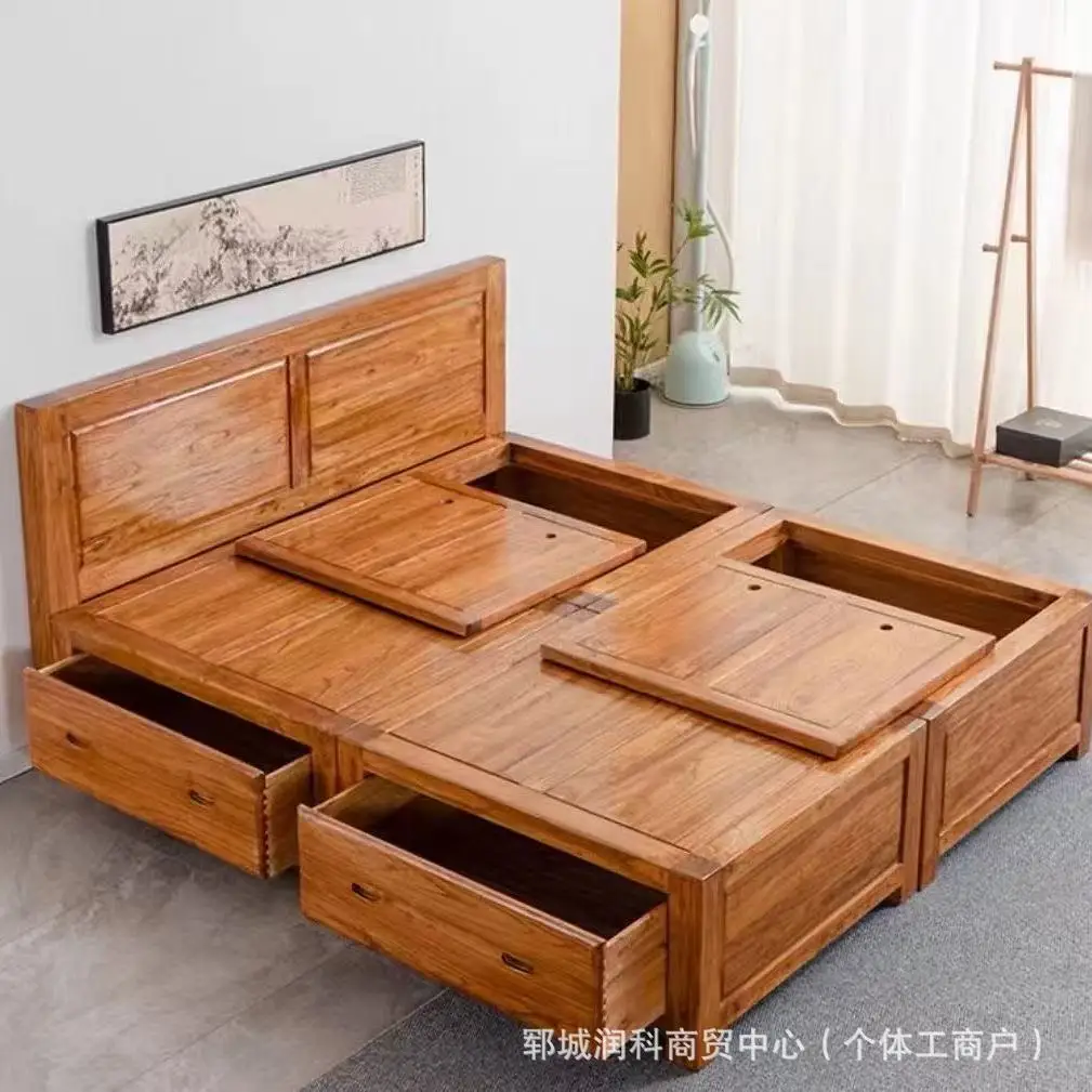 Old elm solid wood bed Modern simple bed Internet celebrity rental room Dormitory Falcon riveting tatami hard board bed