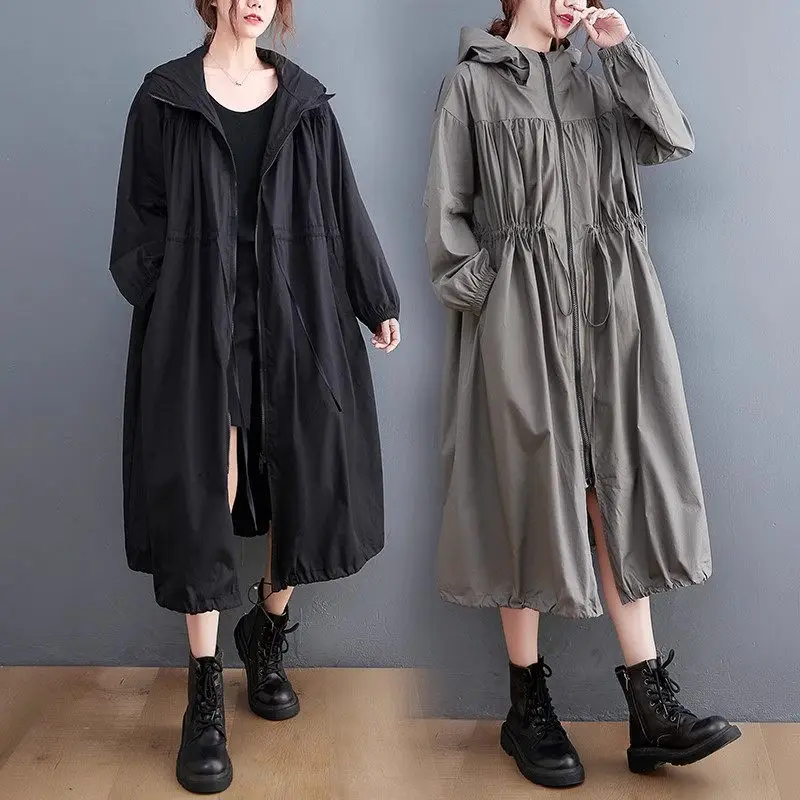 

Windbreaker Women's 2023 New Spring And Autumn Large Size Casual British Fashion Hooded Mid Length Coat Jacket Dress Z2955