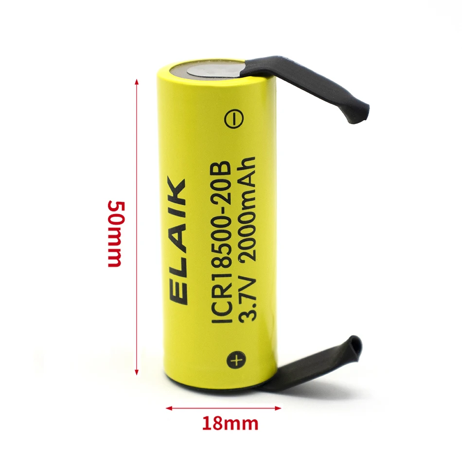 Original rechargeable lithium 3.7V 18500 2000mah ICR18500-20B toy flashlight 3.7V battery, etc