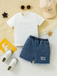 Set Summer Boys Short sleeved Children's White T-shirt New Loose Top Clothes Baby Clothes Casual Shorts Children's Clothing