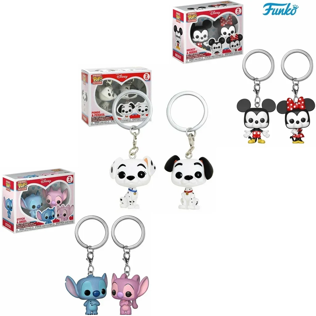 FUNKO Pop Pocket Pop Keychain Disney PONGO&PERDITA Mickey Minnie Stitch & Angel 2 Pack Vinyl Figure Dolls Model Toys For Kids