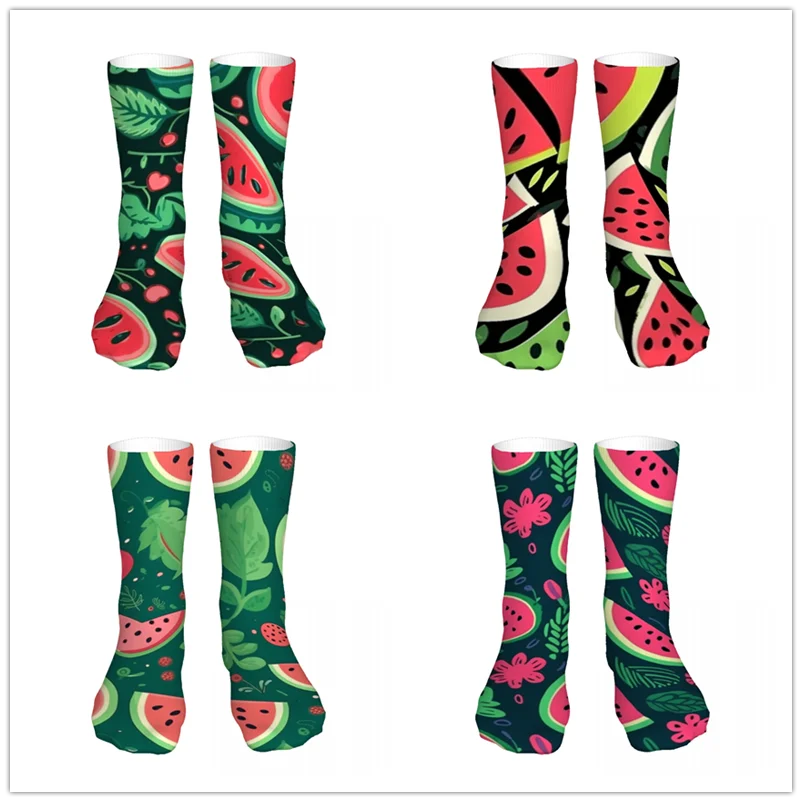 Watermelon Slices And Leaves Mens Womens Funny Crew Socks Cool 3D Printed Design Socks Fashion Comfortable Basketball Socks