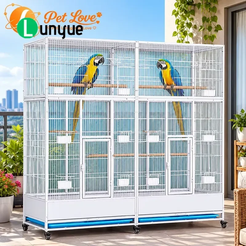 Large Steel Reinforced Bird Cage with Safety Net Pulley System Elevated Design for Parrots Pigeons Mynas Budgerigars Flying