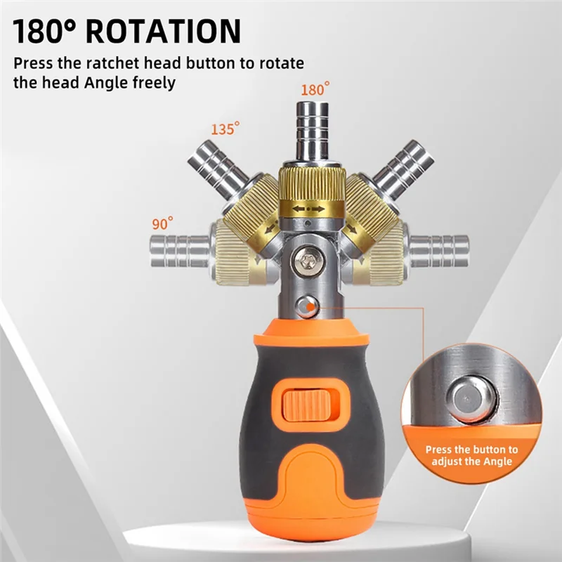 

A06R 8 In 1 Multi-Function S2 Batch Head 2-Way Ratchet Adjustable Angle Screwdriver Maintenance Kit, Easy To Use Durable Orange