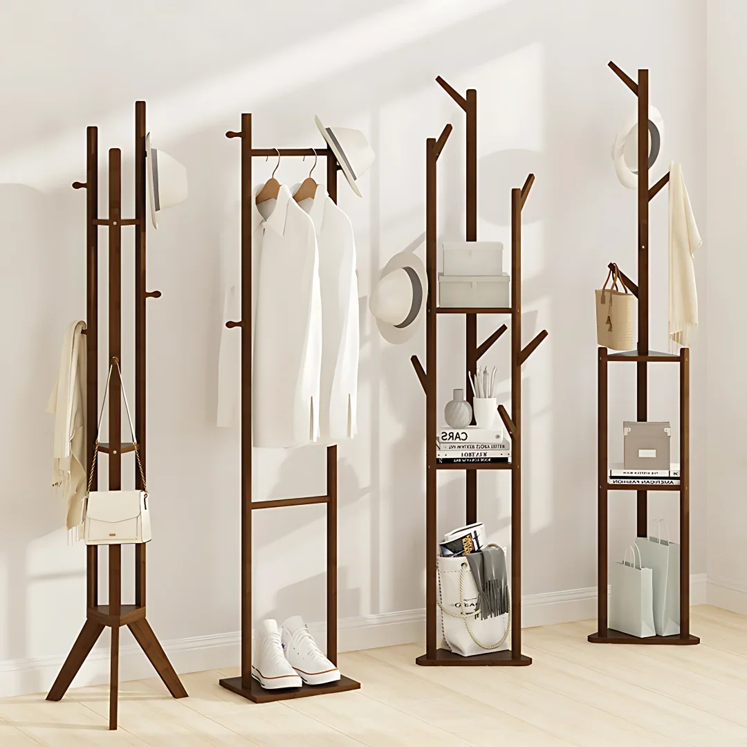 Living Room Clothes Rack Hanging Bag Rack Bedroom Drying Clothes Rack Floor Standing Solid Wood Shoe Rack Flower Rack Hooks