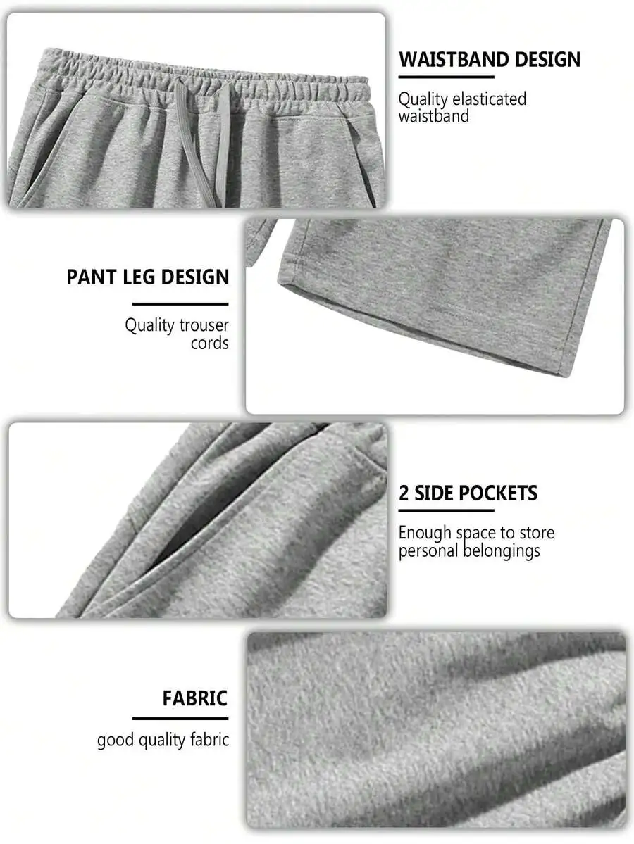 

Mens Casual Sweat Shorts Relaxed Fit Elastic Drawstring Waist With Side Pockets Solid Color