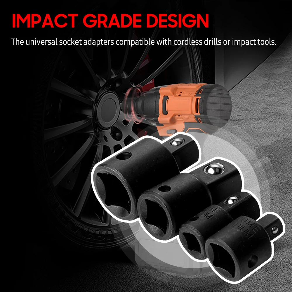 

4PCS Impact Socket Adapter Reducer 1/4-Inch 3/8-Inch 1/2-Inch Impact Driver Conversions Steel Power Nut Driver for Power Drill