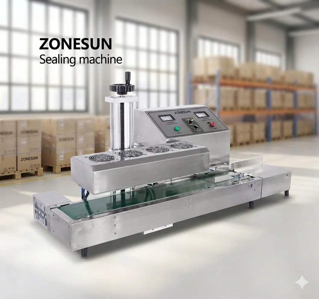 ZONESUN ZS-FK6000A Automatic Electromagnetic Induction Sealing Machine Continuous Aluminum Foil Cap Sealer Plastic Bottle Jar