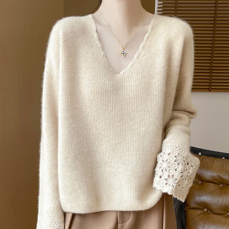 Women's Hollow-out Cuff Wool Sweater New Manufacturers Strictly Choose Personalized Design Loose Sweater