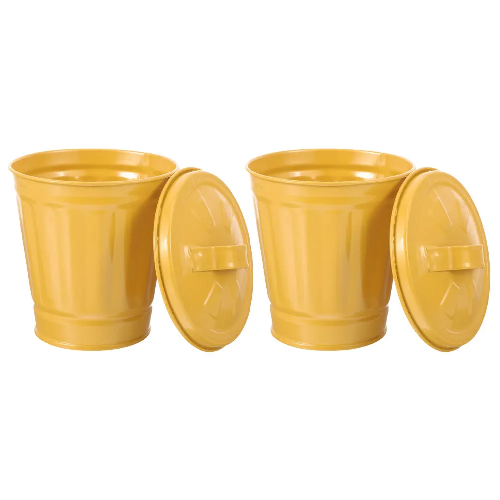 

2 Pcs Lidded Trash Can Wrought Iron Mini Garbage Can Bedroom Kitchen Living Room Waste Paper Basket Storage Container Home