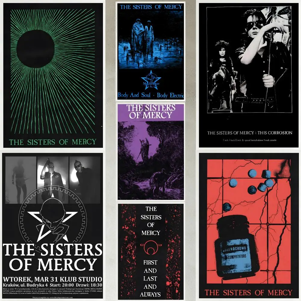 band The Sisters of Mercy Poster Poster HD Waterproof Self-adhesive Art Print Wall Decor for Bedroom Living Room Gift
