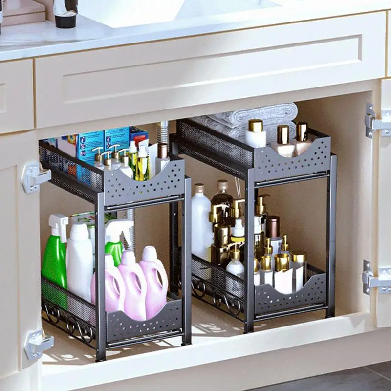 Pull Out Cabinet Organizer Pull Out Multi-Purpose Cabinet Organizer Stackable 2 Tier Organizer Drawer Large Capacity Kitchen