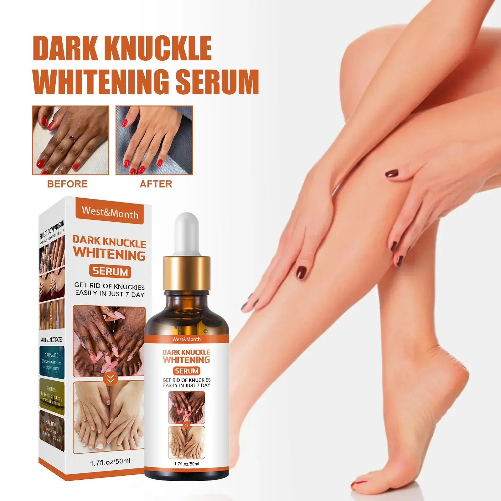 West&Month Dark Knuckle Whitening Serum, Hand Joint Skin Brightening Essence, Revitalizing And Smoothing Body Skin