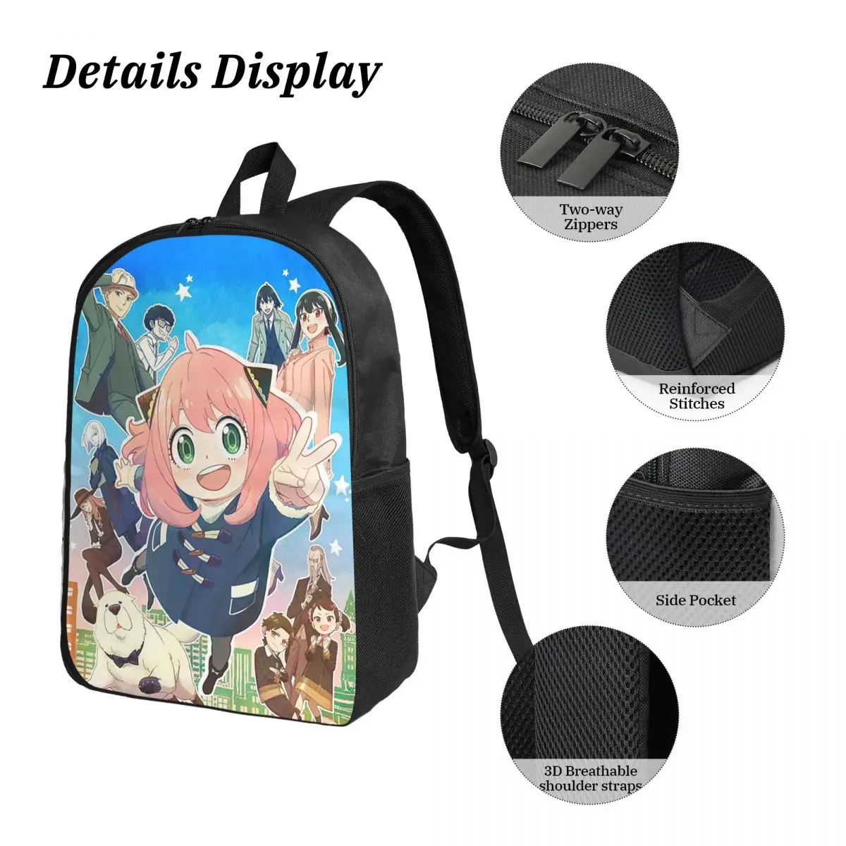 Kawaii مانغا جاسوس X الأسرة على ظهره طالب صبي بنات BookBag حقيبة مدرسية كمبيوتر محمول حقائب كتف 3ps معزول حقيبة الغداء مقلمة