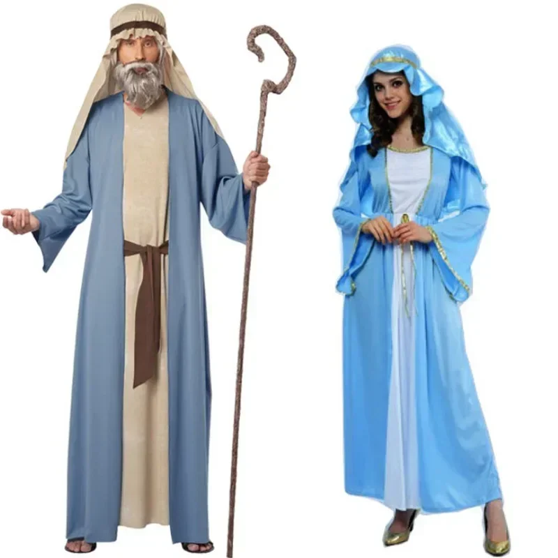 CosplayVêtements de fiesta de Halloween azul para mujeres y hombres adultos, disfraz árabe, ropa de prince roma, bata, bande